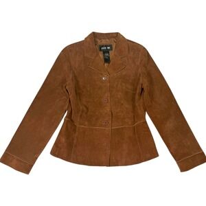 Vtg Brandon Thomas Brown Suede Leather Jacket Sz Medium Soft Button Vintage